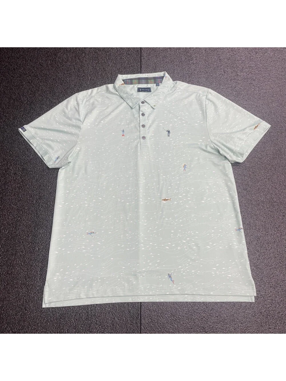 William Murray Golf Polo Shirt Light Green Scuba Fishing Print Men's Size XL